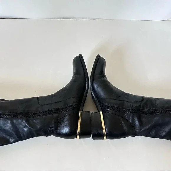 Franco Sarto Celeste Leather Knee High Boots Womens Size 6 M-W/C Black Gold - Picture 9 of 12